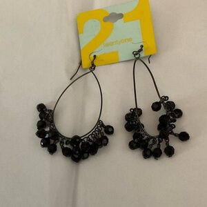 JET BLACK BEADED FASHION EARRINGS BY TWENTYONE- NWT